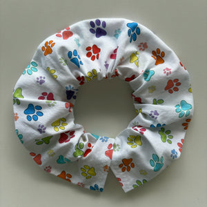 Cat Collar Cover - Cat Size - Multicoloured paw prints on white