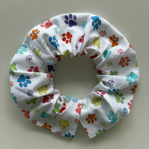 Cat Collar Cover - Cat Size - Multicoloured paw prints on white
