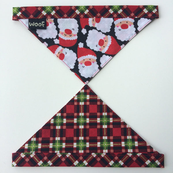 Dog Bandana - Tie On Style - Christmas Santas on black