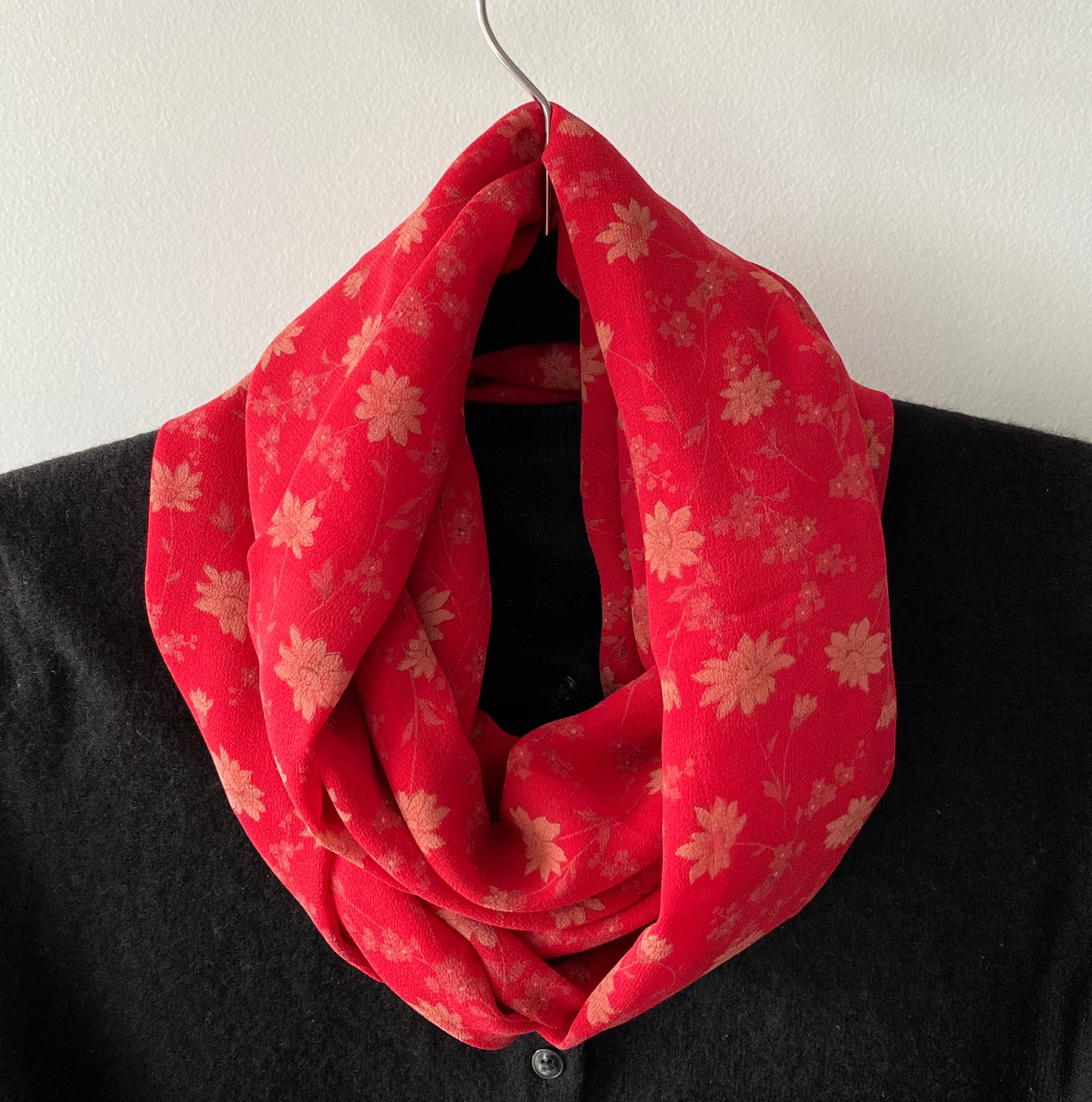 Silk Scarf - Red with daisies