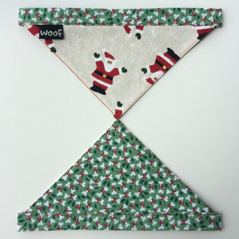 Dog Bandana - Tie On Style - Christmas Santas on cream